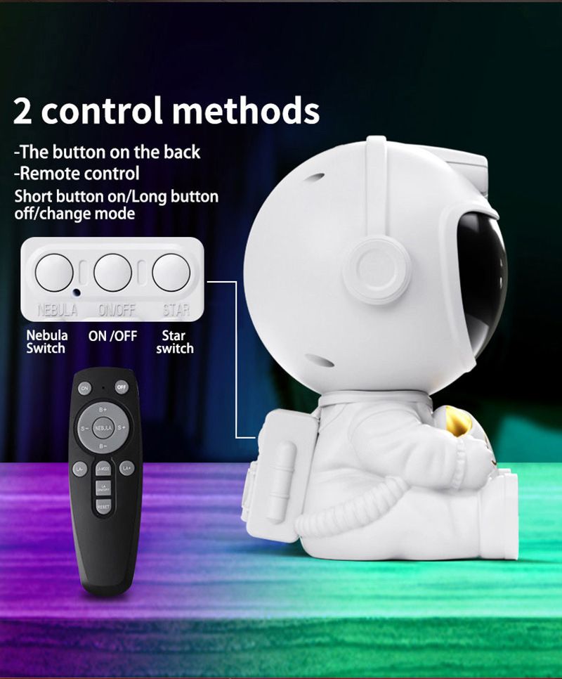 USB Powered Astronaut Nebula Projector & Starry Night Ambient Light with Star Accents - 8 Nebula Effects, 360° Rotating Head & Remote Control