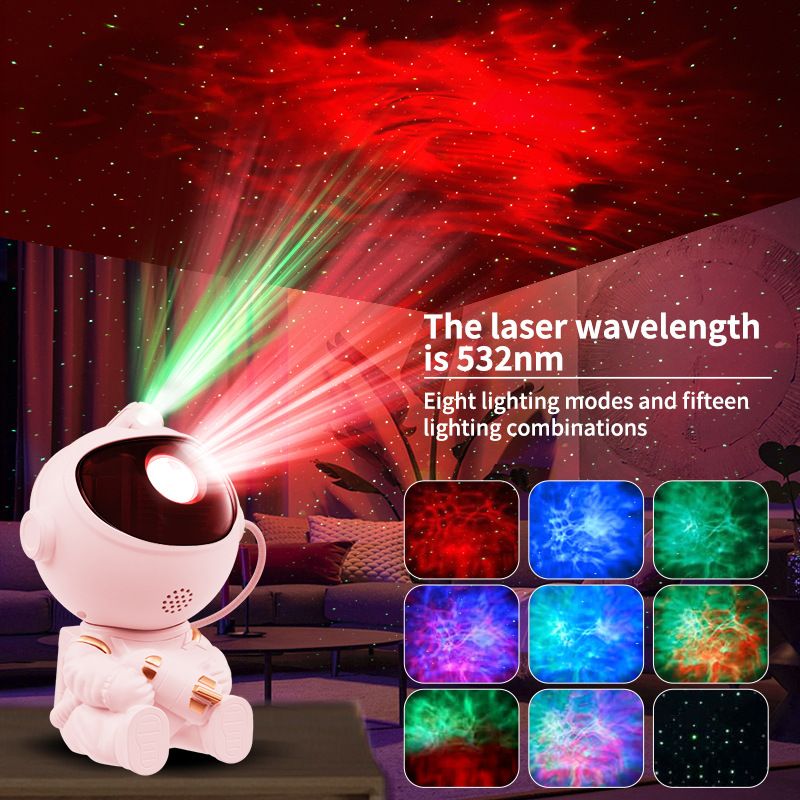 USB Powered Astronaut Nebula Projector & Starry Night Ambient Light with Space Shuttle Accents - 8 Nebula Effects, 360° Rotating Head & Remote Control