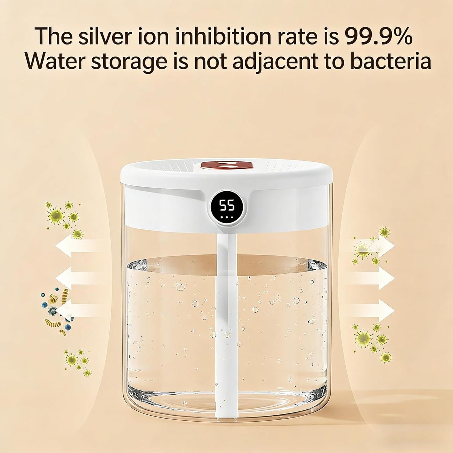 Pink 2L Dual-Spray Ultrasonic Humidifier and Air Diffuser with Night Light - USB Powered, Quiet Operation, Smart Digital Display & Real-Time Humidity Sensor