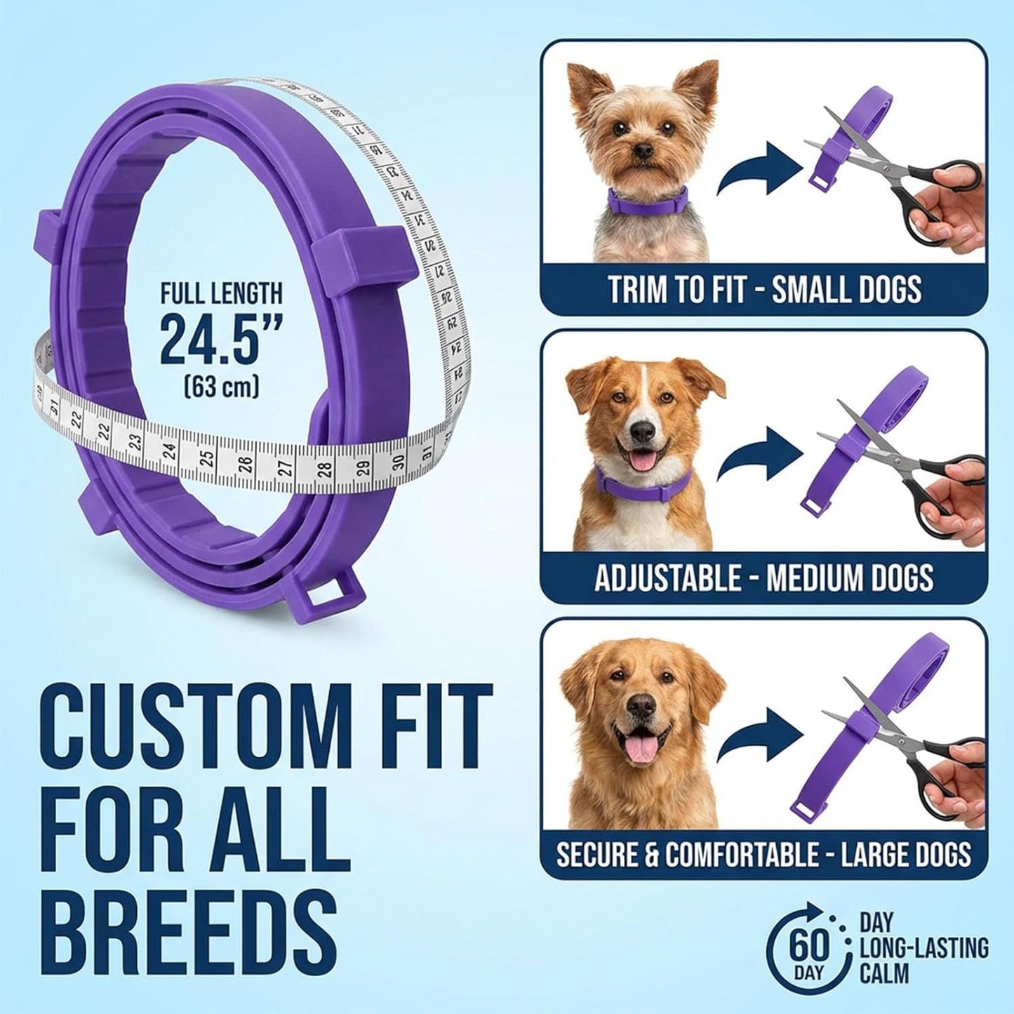 Blue Pet Calming Collar 4 Pack (38cm) - Waterproof Silicone Cat Collar Custom Fit for All Breeds - Anxiety Relief & Stress Reduction