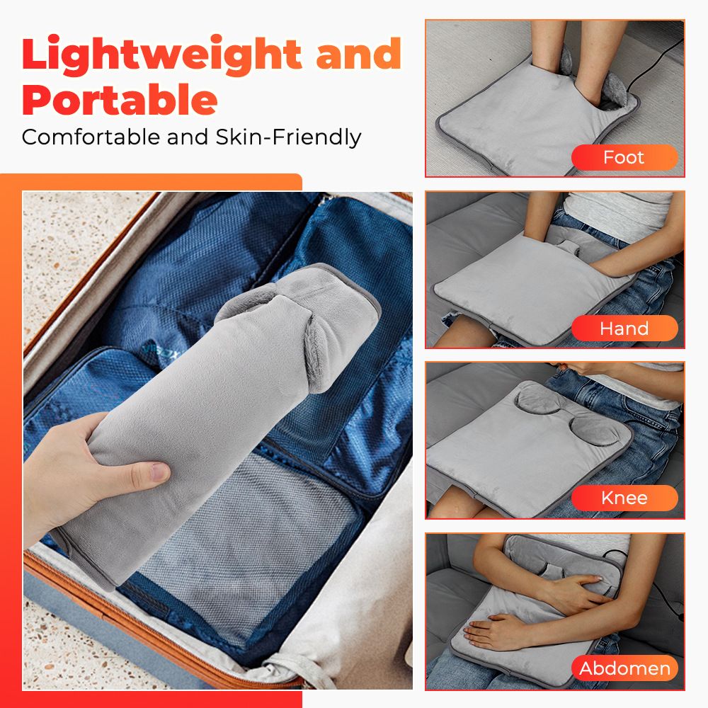 Grey Portable Versatile USB Electric Heated Seat Pad with 4 Temp Levels & 4 Auto-Shutoff Timer - Soft Fleece Washable Heating Mat
