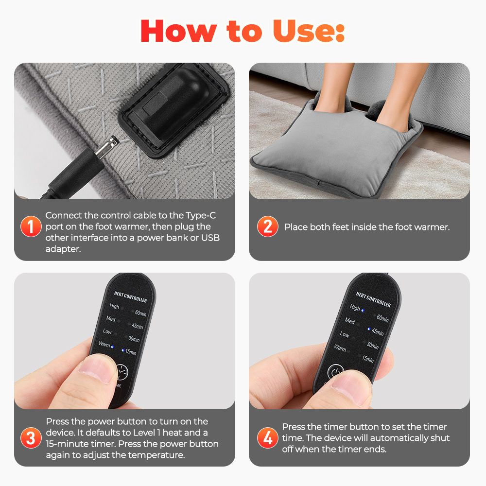 Grey Portable Versatile USB Electric Heated Seat Pad with 4 Temp Levels & 4 Auto-Shutoff Timer - Soft Fleece Washable Heating Mat