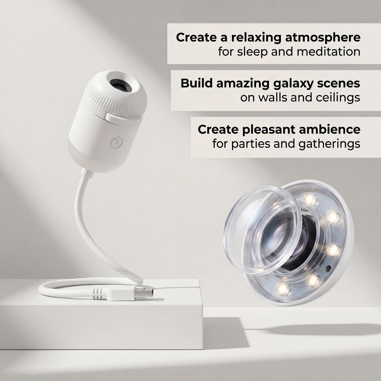 Portable USB Galaxy Night Light Projector with 6 Projection Films - Touch-Controlled Rotating Starry Sky Lamp for Bedroom, Nursery and Car