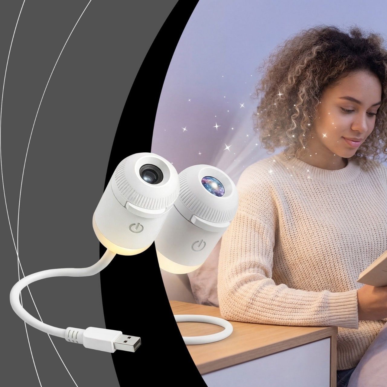 Portable USB Galaxy Night Light Projector with 10 Projection Films - Touch-Controlled Rotating Starry Sky Lamp for Bedroom, Nursery and Car