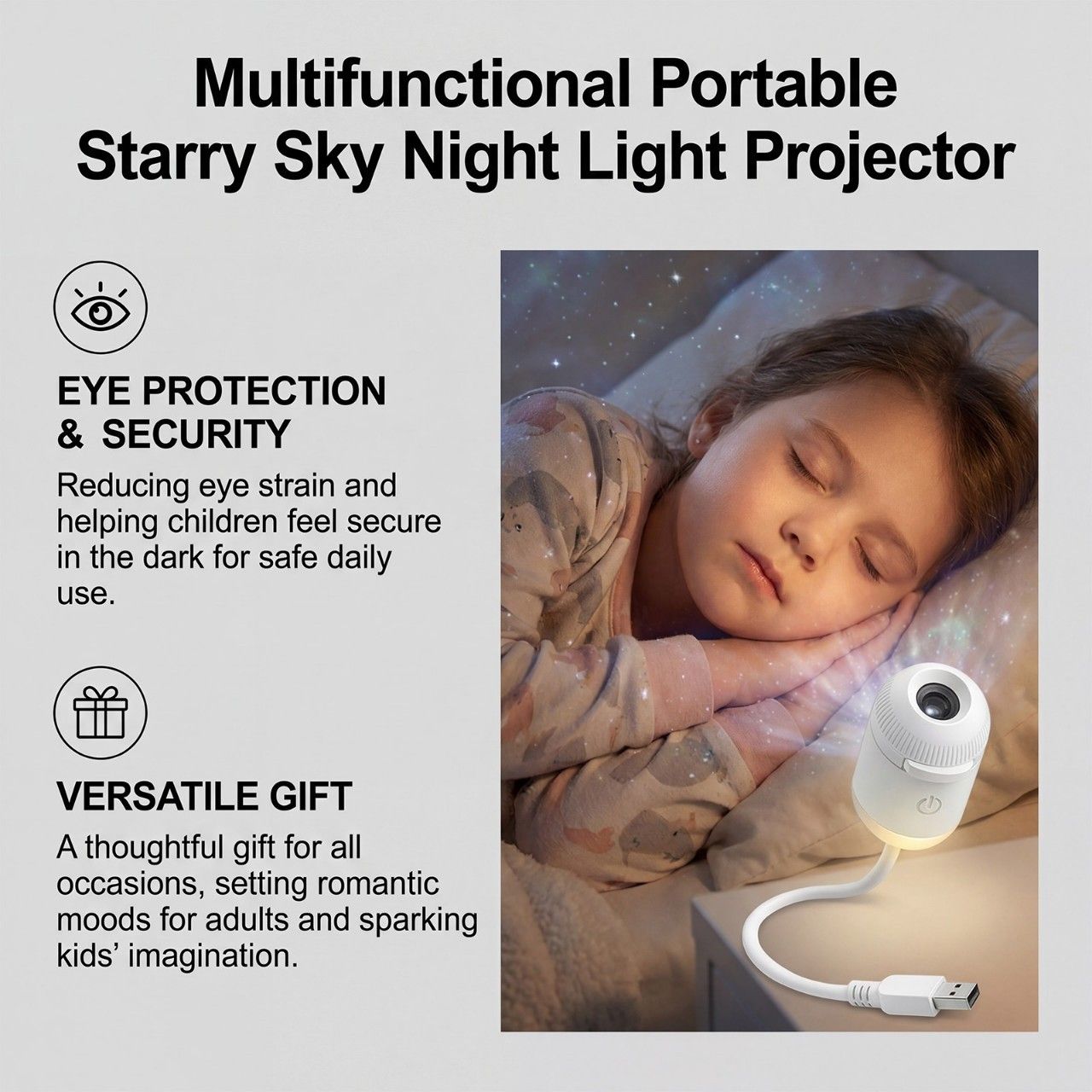 3-Pack Portable USB Galaxy Night Light Projector with 10 Projection Films - Touch-Controlled Rotating Starry Sky Lamp for Bedroom, Nursery and Car
