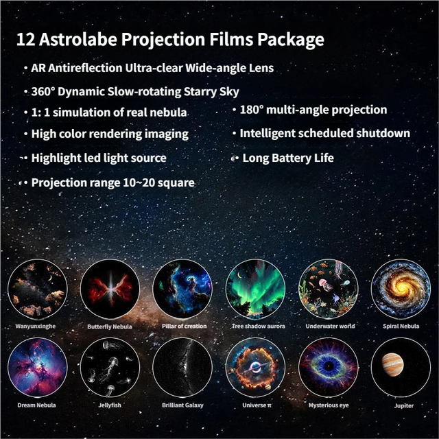 3-Pack Portable USB Galaxy Night Light Projector with 12 Projection Films - Touch-Controlled Rotating Starry Sky Lamp for Bedroom, Nursery and Car