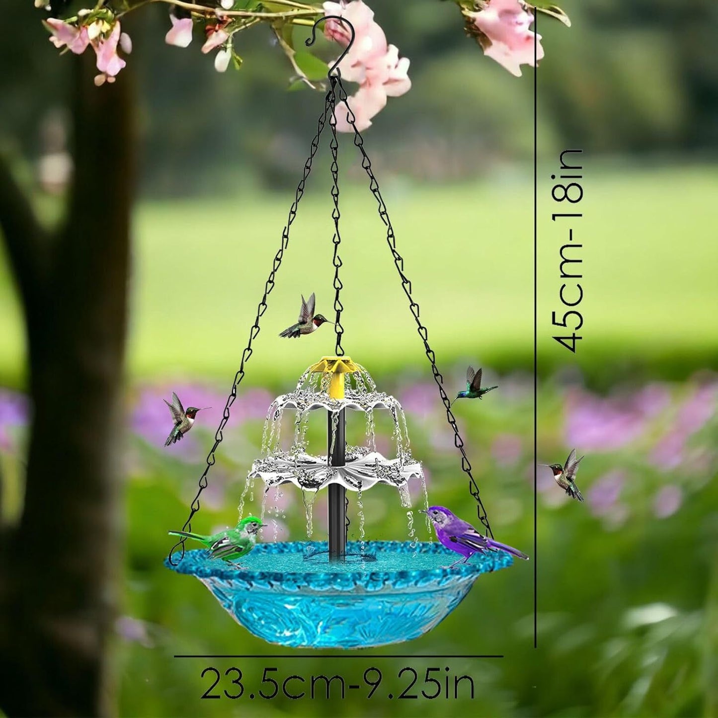 Red Solar Hanging 3-Layer Cascade Bird Bath Fountain & Wildlife Feeder - 9.25"W Bird Bath Bowl with Solar Powered Pump for Outdoor Garden Backyard Patio Lawn