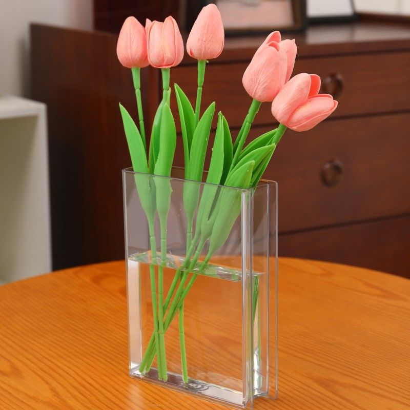 Minimalist Clear Acrylic Book Vase - Space Saving Desktop Ornament & Bookish Gift- Durable Unbreakable Hydroponic Vessel for Home and Office Decor