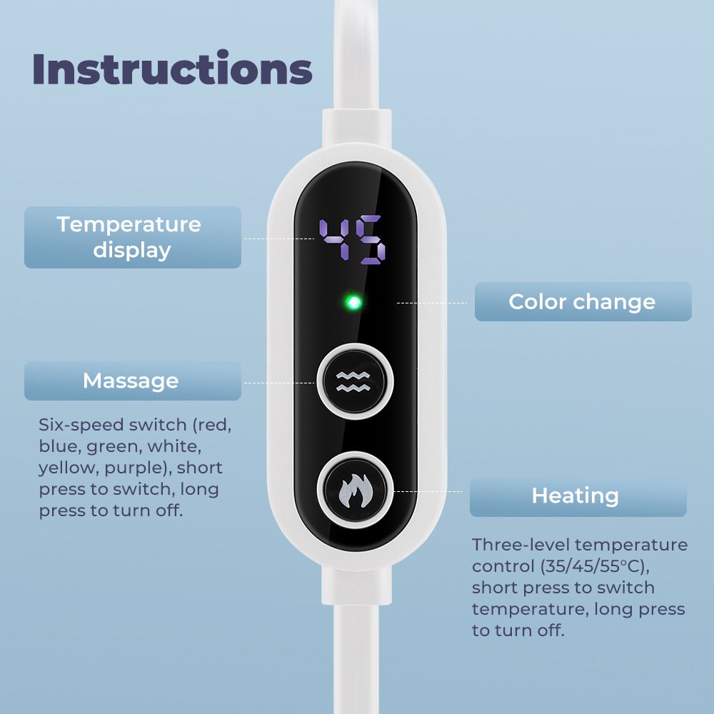 Dark Blue 3D Surround Heated Eye Massager with 1.2M USB-C Digital Display Controller Cable, 3 Heat and 6 Vibration Modes - Portable Total Blackout Sleep Mask for Travel Office Dark Circles & Eye Fatigue