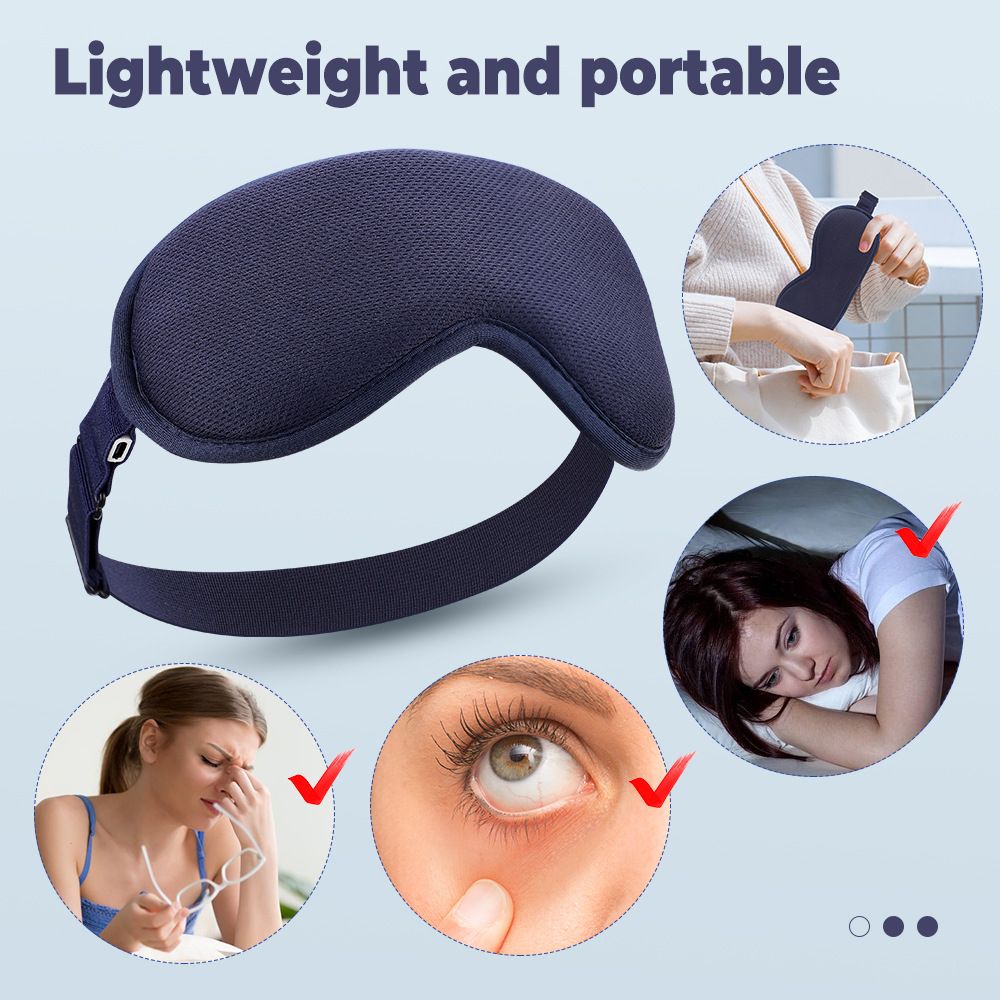 Dark Blue 3D Surround Heated Eye Massager with 1.2M USB-C Digital Display Controller Cable, 3 Heat and 6 Vibration Modes - Portable Total Blackout Sleep Mask for Travel Office Dark Circles & Eye Fatigue