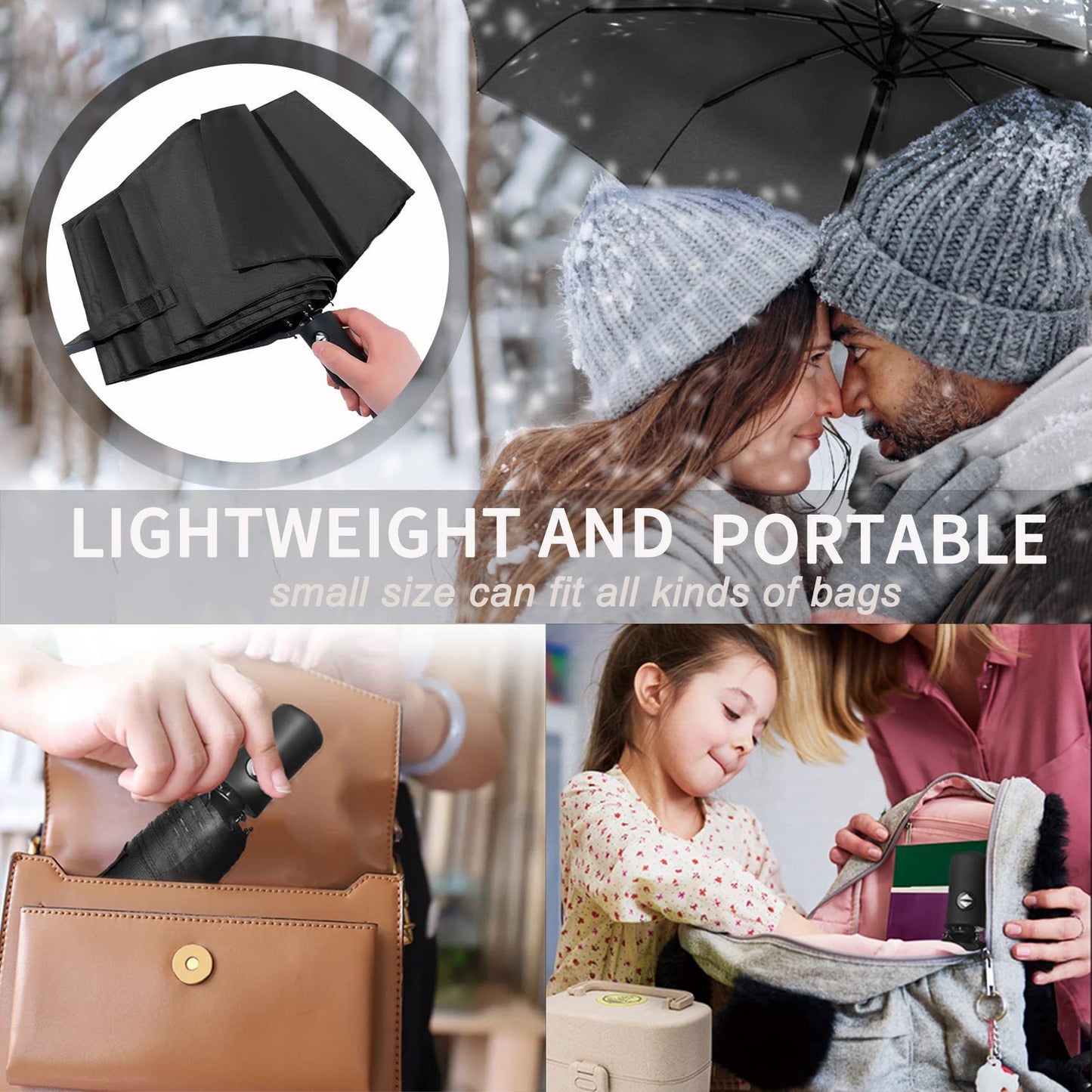 Purple 97CM Large Folding Automatic Travel Umbrella with 8 Reinforced Fiberglass Ribs - Lightweight Compact Rain & Sun Shield for Backpack Travel and Commuting