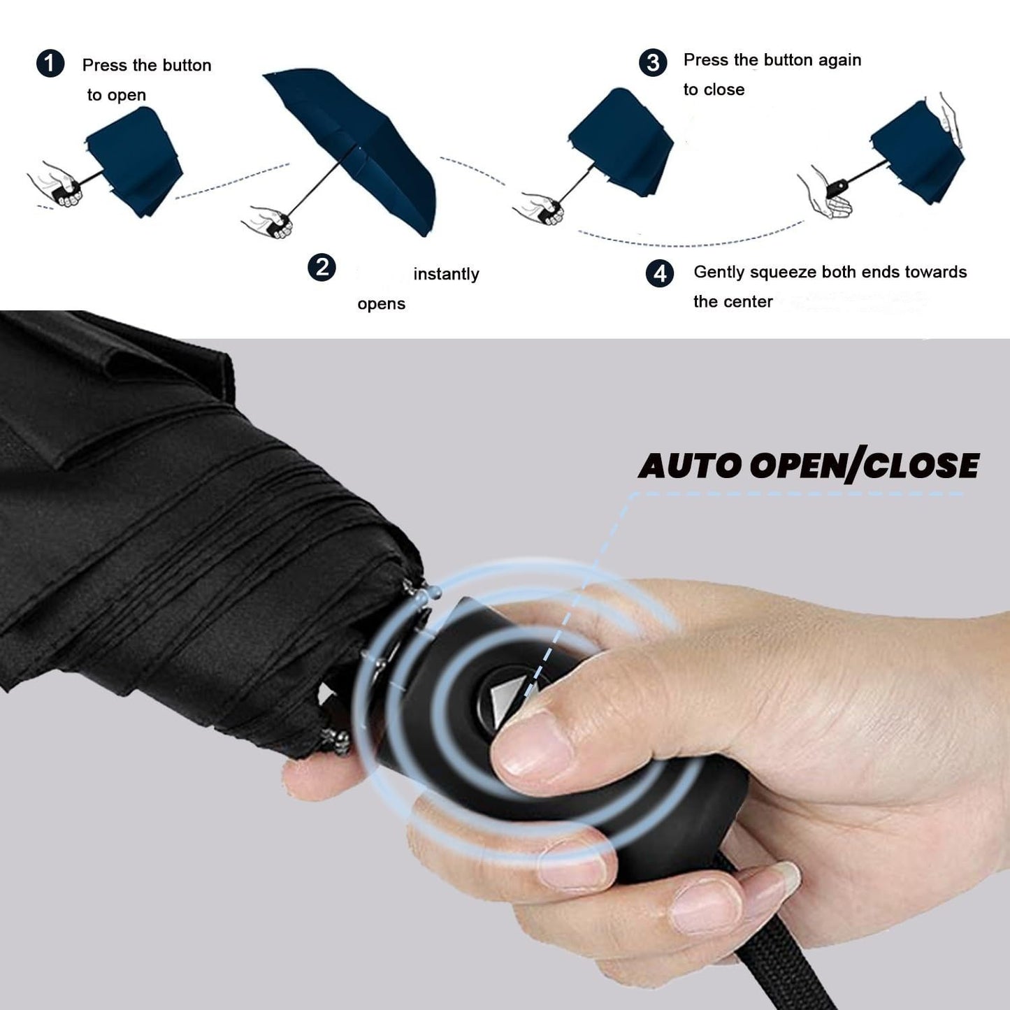 Wine Red 97CM Large Folding Automatic Travel Umbrella with 8 Reinforced Fiberglass Ribs - Lightweight Compact Rain & Sun Shield for Backpack Travel and Commuting