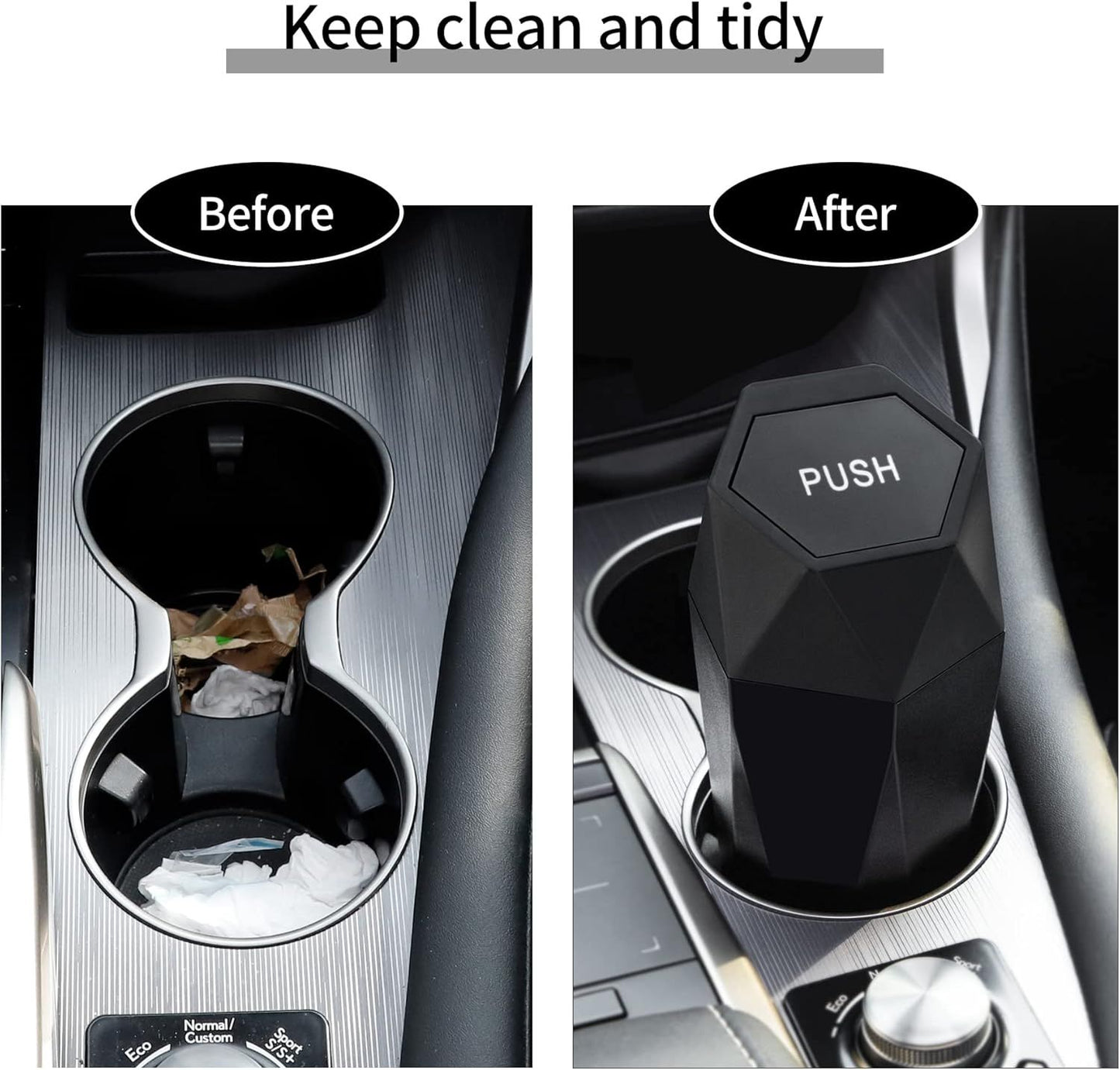 550ML Gold Car Trash Can with Automatic Rebound Lid & Diamond Design - Portable Waste Bin and Odour Proof Storage, Easy to Clean for Office Home Car Center Console