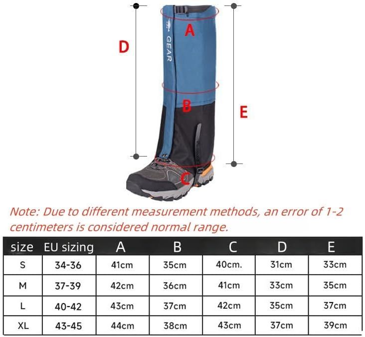 Black Breathable Nylon Waterproof Hiking Leg Gaiters and Snow Boot Gaiters (Fleece Lining) - Unisex Adjustable Sand & Mud Protection for Mountaineering & Desert Trekking, S Size