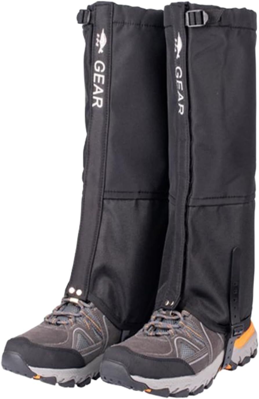Black Breathable Nylon Waterproof Hiking Leg Gaiters and Snow Boot Gaiters (Fleece Lining) - Unisex Adjustable Sand & Mud Protection for Mountaineering & Desert Trekking, M Size