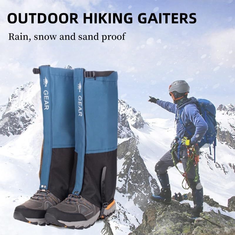 Black Breathable Nylon Waterproof Hiking Leg Gaiters and Snow Boot Gaiters (Fleece Lining) - Unisex Adjustable Sand & Mud Protection for Mountaineering & Desert Trekking, L Size