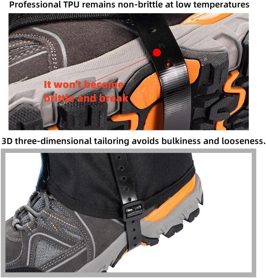 Orange Breathable Nylon Waterproof Hiking Leg Gaiters and Snow Boot Gaiters (Fleece Lining) - Unisex Adjustable Sand & Mud Protection for Mountaineering & Desert Trekking, XL Size