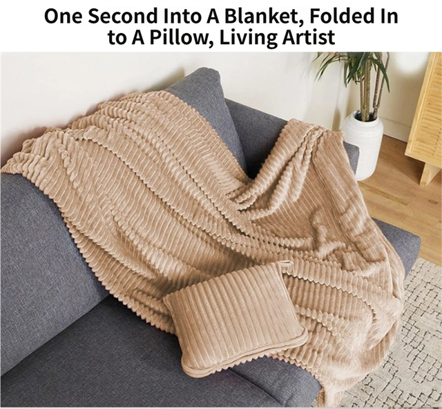 2-in-1 Dark Grey Soft Ribbed Flannel Travel Blanket / Folding Zipper Pillow with Luggage Strap & Hook - 40x60 Inch Portable Dual-Layer Fleece Nap Blanket for Airplane Travel Office Camping