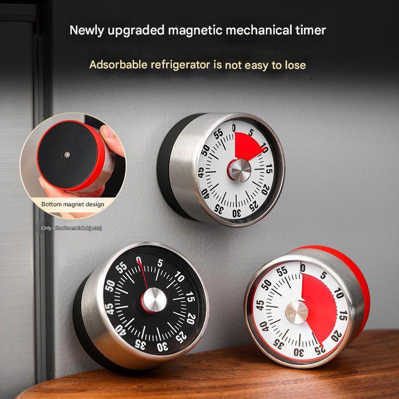 Black Stainless Steel Magnetic Kitchen Timer - 60 Minute Mechanical Countdown Timer with Loud Alarm, No Battery Required - Perfect for Cooking, Baking, Study & Time Management