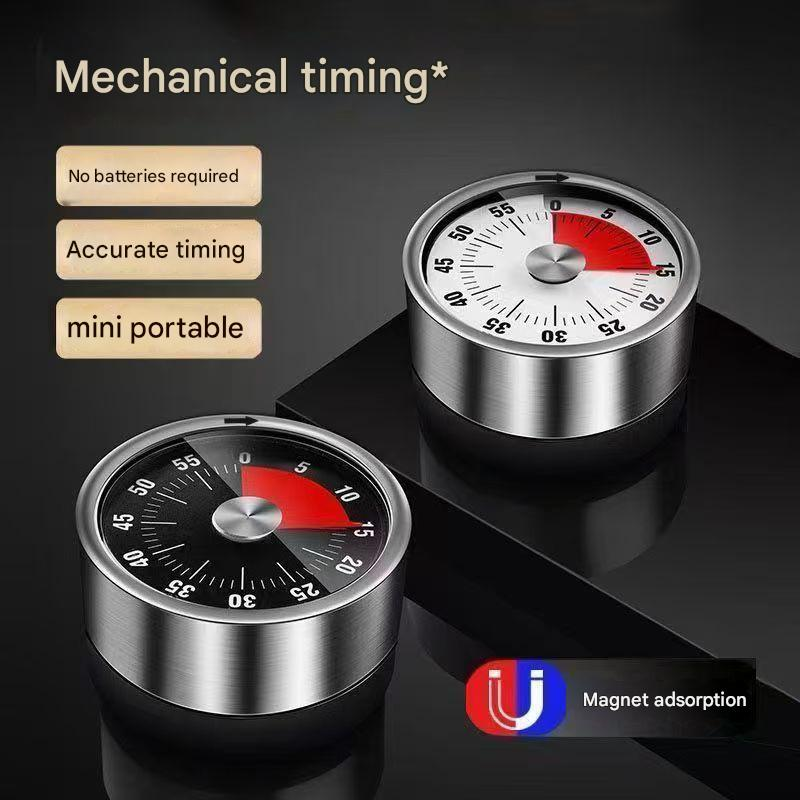Black Stainless Steel Magnetic Kitchen Timer - 60 Minute Mechanical Countdown Timer with Loud Alarm, No Battery Required - Perfect for Cooking, Baking, Study & Time Management