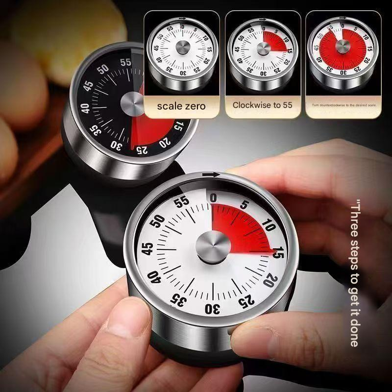Red Stainless Steel Magnetic Kitchen Timer - 60 Minute Mechanical Countdown Timer with Loud Alarm, No Battery Required - Perfect for Cooking, Baking, Study & Time Management