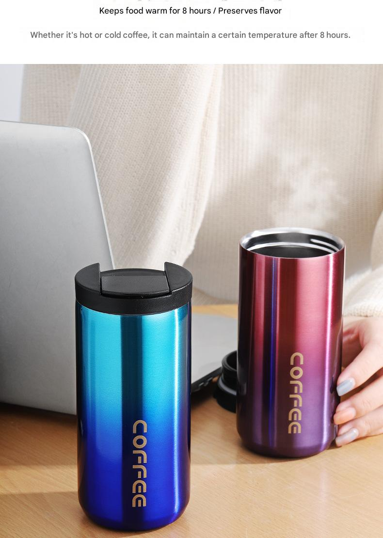 Yellow Stainless Steel Coffee Mug 500ml Vacuum Insulated Travel Cup 8 Hours Heat Retention Leak-Proof Lid 304 Food-Grade Steel Portable Office Car Tumbler Reusable Gift Cup
