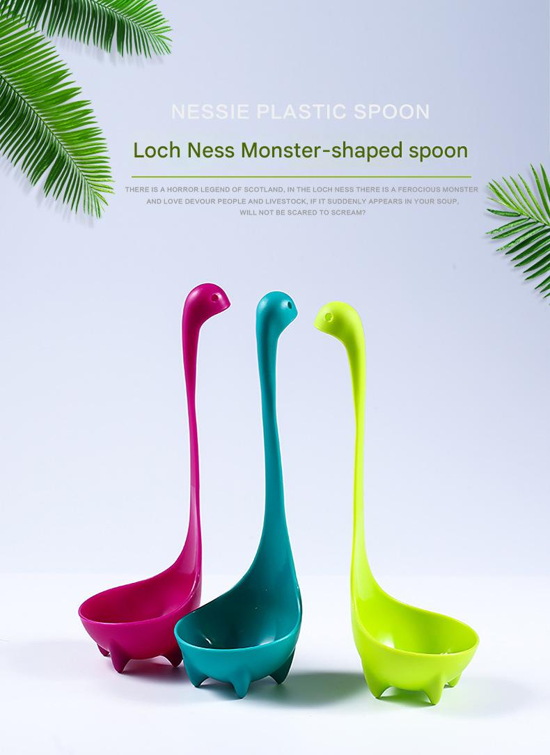 Red Nessie Ladle Loch Ness Monster Soup Spoon Cute Dinosaur Shaped Standing Ladle Food-Grade Nylon Kitchen Utensil  Handle Heat Resistant 0-120C Funny Cooking Gadget Gift for Home Cooks