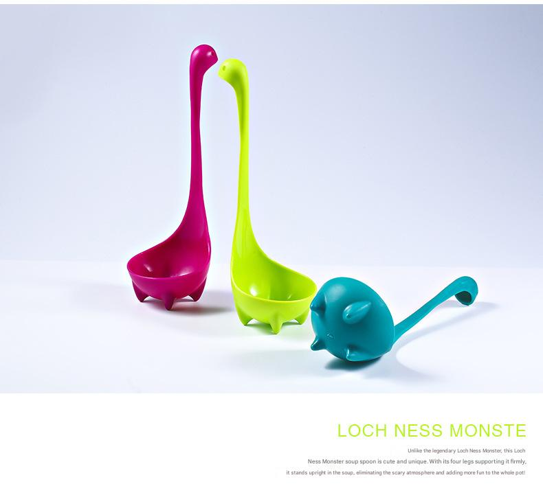 Green Nessie Ladle Loch Ness Monster Soup Spoon Cute Dinosaur Shaped Standing Ladle Food-Grade Nylon Kitchen Utensil  Handle Heat Resistant 0-120C Funny Cooking Gadget Gift for Home Cooks