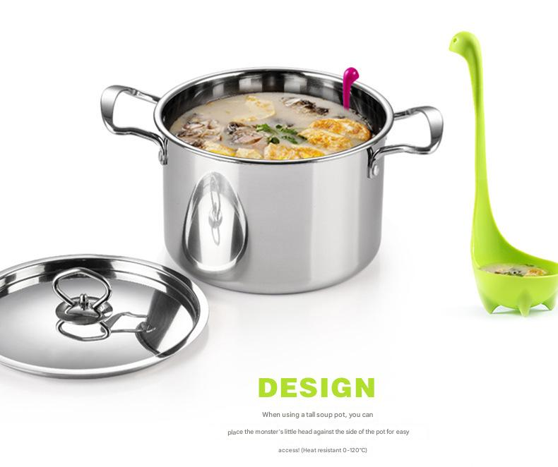 Green Nessie Ladle Loch Ness Monster Soup Spoon Cute Dinosaur Shaped Standing Ladle Food-Grade Nylon Kitchen Utensil  Handle Heat Resistant 0-120C Funny Cooking Gadget Gift for Home Cooks