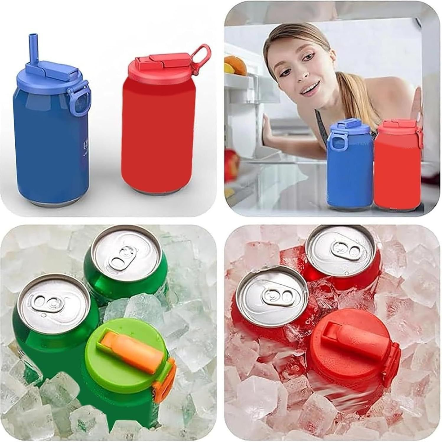 Blue Reusable Soda Can Lid with Straw and Carrying Handle - Spill-Proof Plastic Can Cover for Standard 2.13 Inch Cans, Portable Beverage Protector with Flip-Top Design, BPA-Free Drink Can Converter for Outdoor Parties BBQs Camping