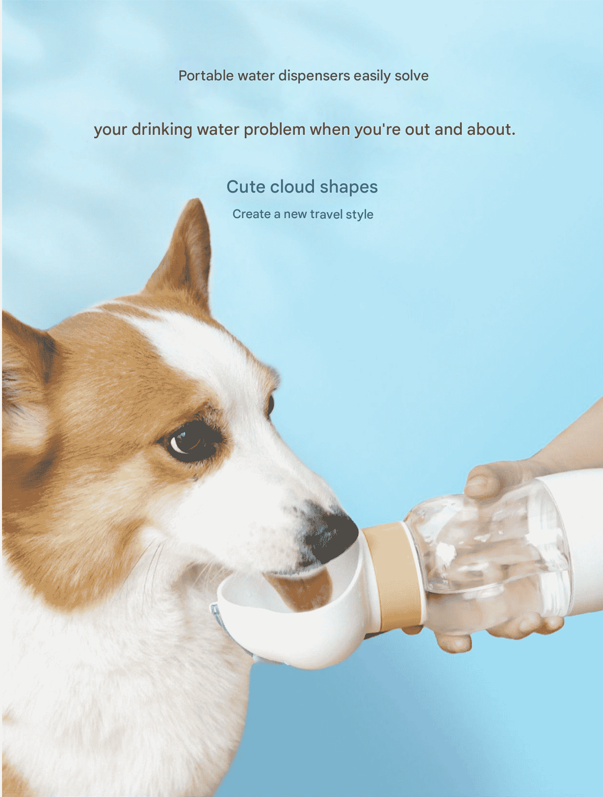 White 600ml Portable Dog Water Bottle  - Leak-Proof Pet Travel Water Dispenser, Cloud-Shaped Drinking Bowl, Twist-to-Dispense Design, BPA-Free HIPS/PET Material for Walking Hiking Travel