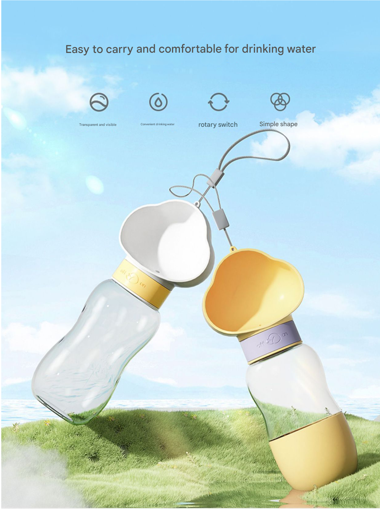Purple 600ml Portable Dog Water Bottle  - Leak-Proof Pet Travel Water Dispenser, Cloud-Shaped Drinking Bowl, Twist-to-Dispense Design, BPA-Free HIPS/PET Material for Walking Hiking Travel