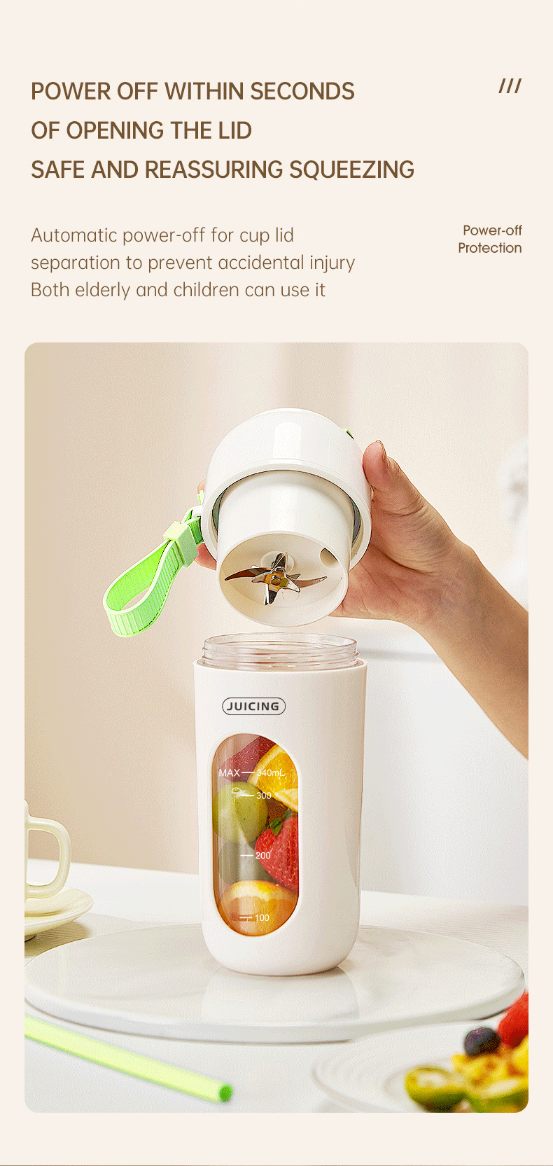 Green Portable Wireless Juicer Blender Cup - 350ml USB Rechargeable Personal Smoothie Maker with 12-Blade System, 40S Fast Extraction, BPA-Free Travel Juicing Cup for Home Office Gym Outdoor