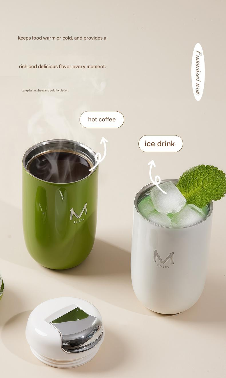 Black Premium 316 Stainless Steel Coffee Tumbler - 350ml Vacuum Insulated Travel Mug with Sip Lid, Leak-Proof Egg Shape Design, Hot & Cold Beverage Cup for Office Commute Outdoor Gift