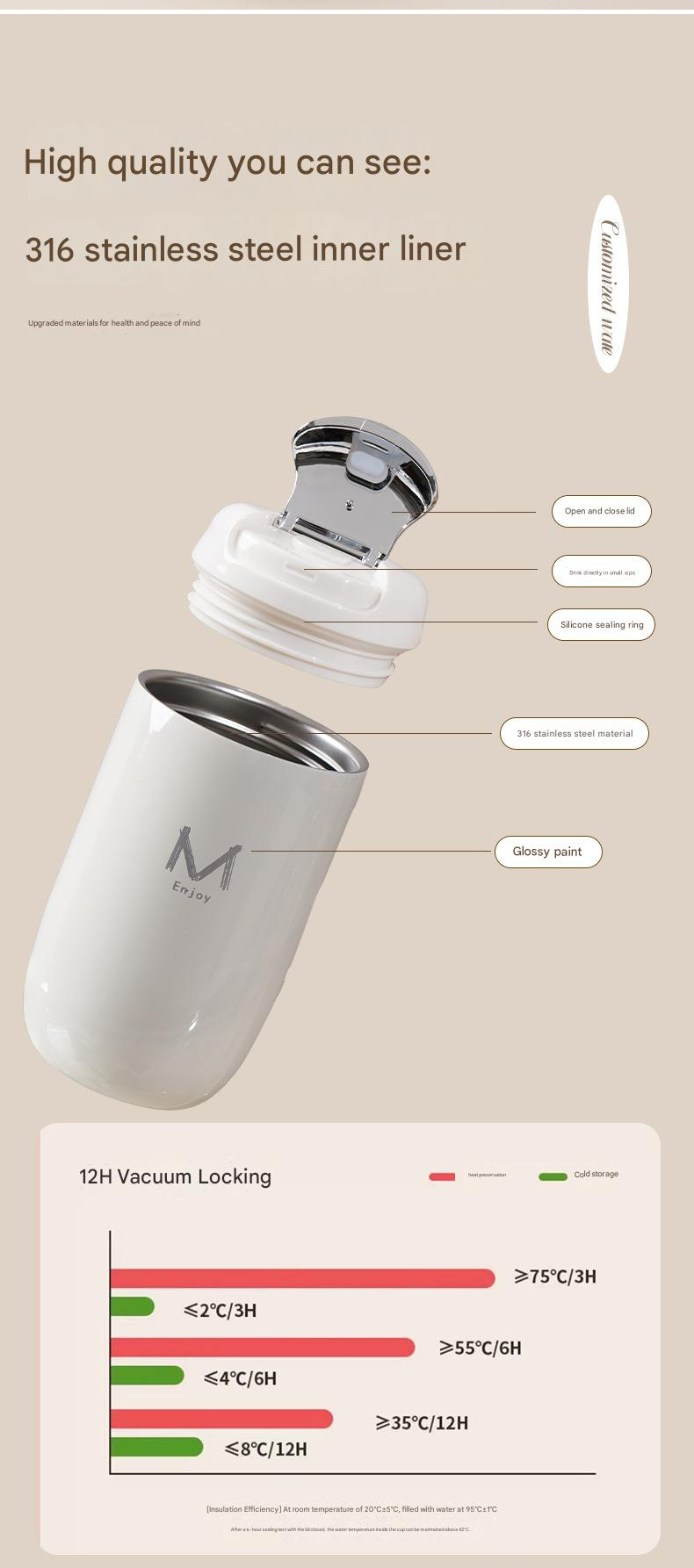 Blue Gift Box Set Premium 316 Stainless Steel Coffee Tumbler - 350ml Vacuum Insulated Travel Mug with Sip Lid, Leak-Proof Egg Shape Design, Hot & Cold Beverage Cup for Office Commute Outdoor Gift