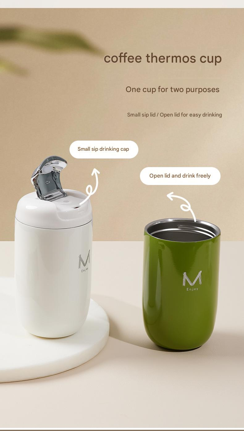White Gift Box Set Premium 316 Stainless Steel Coffee Tumbler - 350ml Vacuum Insulated Travel Mug with Sip Lid, Leak-Proof Egg Shape Design, Hot & Cold Beverage Cup for Office Commute Outdoor Gift