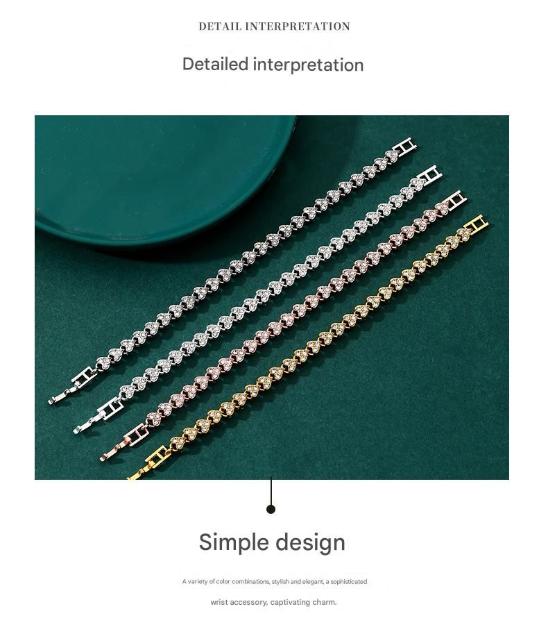 2-piece Aureate and  Rose Gold Luxury Crystal Heart Tennis Bracelet - European Roman Style Pave CZ Diamond Link Chain - Elegant Gold Silver Rose Gold Plated Fashion Jewelry for Women