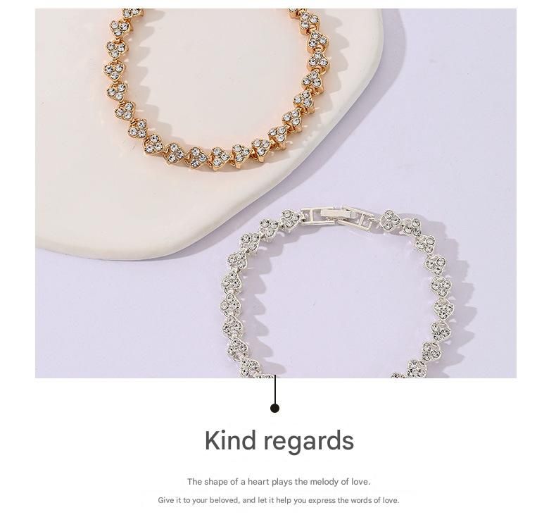 2-piece Aureate and  Silvery Luxury Crystal Heart Tennis Bracelet - European Roman Style Pave CZ Diamond Link Chain - Elegant Gold Silver Rose Gold Plated Fashion Jewelry for Women