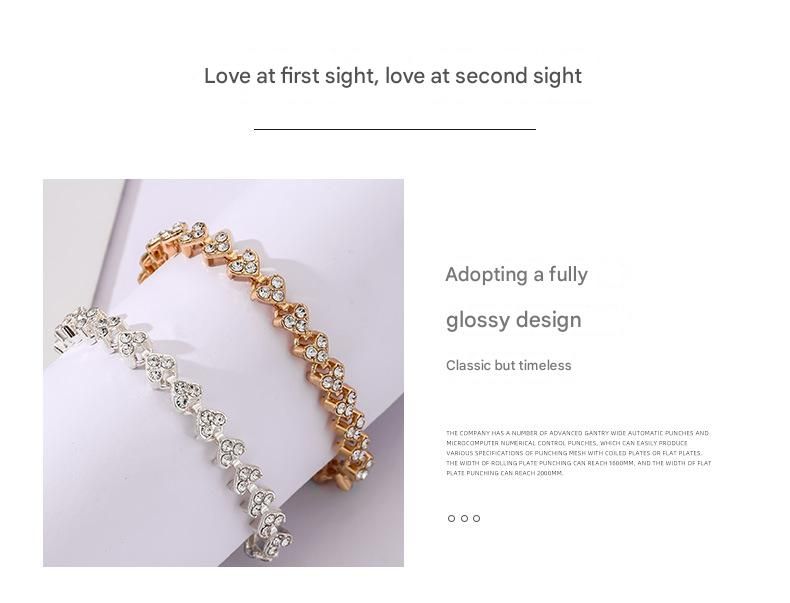 4-piece Aureate and  Silvery and Rose Gold and Dark silver Luxury Crystal Heart Tennis Bracelet - European Roman Style Pave CZ Diamond Link Chain - Elegant Gold Silver Rose Gold Plated Fashion Jewelry for Women