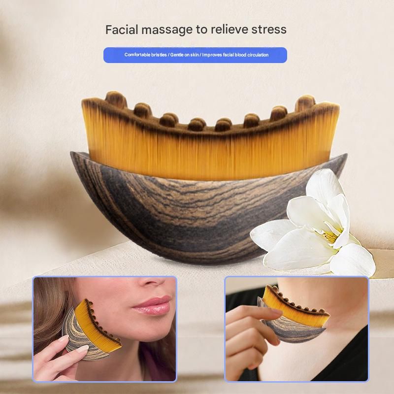 Marble Pattern Lymphatic Contour Face Brush - Curved Facial Eye Neck Massage Tool - Nylon Bristle Body Brush for Skin Tightening Circulation Detox - Plastic Handle Dry Brushing