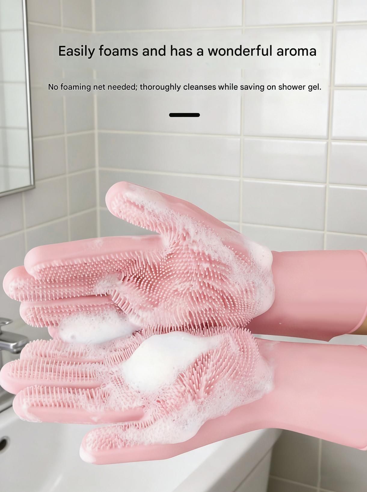 Blue Silicone Pet Bathing Gloves - Pink Double-Sided Design for Cats and Dogs - Gentle Massage, Easy Lather, Durable and Waterproof, Ideal for Pet Grooming and Home Use