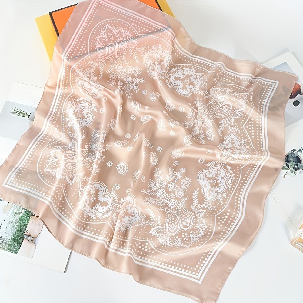 Black and white Women's 70cm Square Scarf - Bohemian Paisley & Vintage Print Collection - Lightweight Satin Feel, Versatile Neck Tie, Head Wrap, Bag Accent, Everyday Elegance, Gift Ready