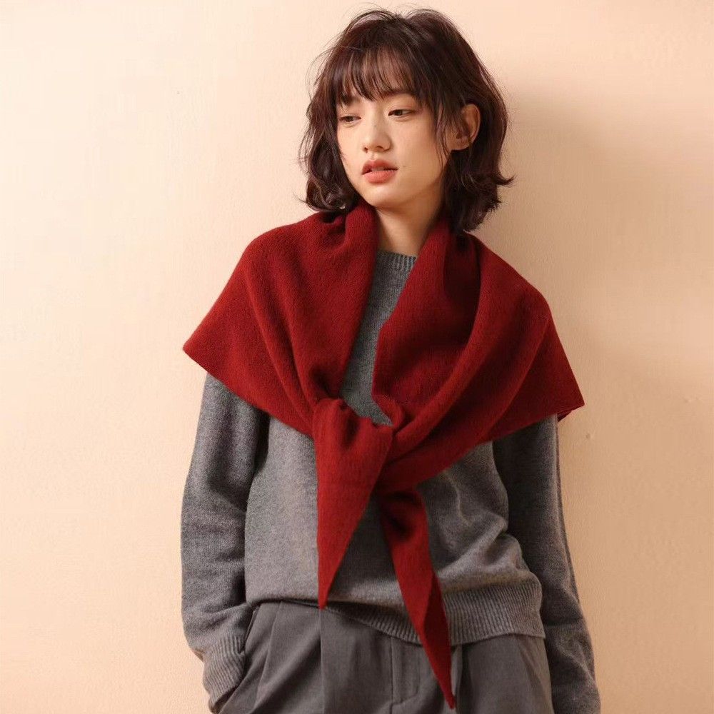 Pink Women's Wool Blend Triangle Shawl - 70x180cm Knitted Winter Wrap - Warm Thick Solid Colour Poncho Scarf, Versatile Neck and Shoulder Cover, Everyday Elegance, Gift Ready
