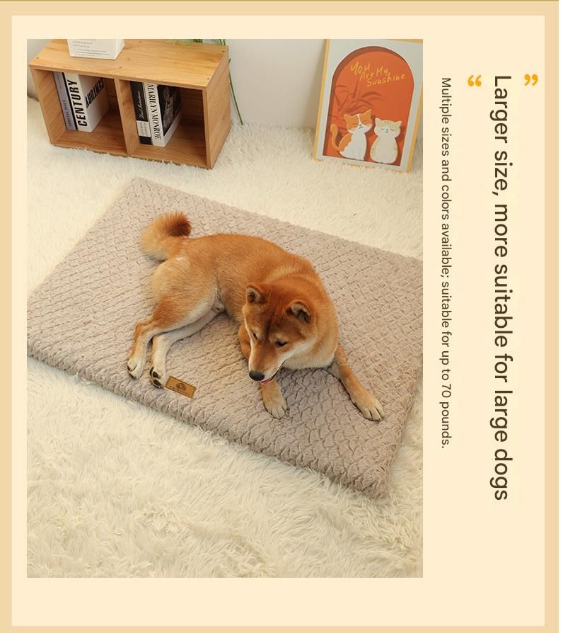 Coffee M size Pet Dog Bed Mat - Plush Short Fur Cover with Wave Foam Padding - Washable Removable Cover, Non-Slip Base, Warm Winter Cushion for Dogs and Cats, Multiple Sizes