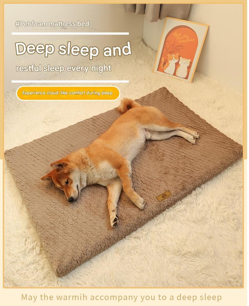 Silver-gray S size Pet Dog Bed Mat - Plush Short Fur Cover with Wave Foam Padding - Washable Removable Cover, Non-Slip Base, Warm Winter Cushion for Dogs and Cats, Multiple Sizes
