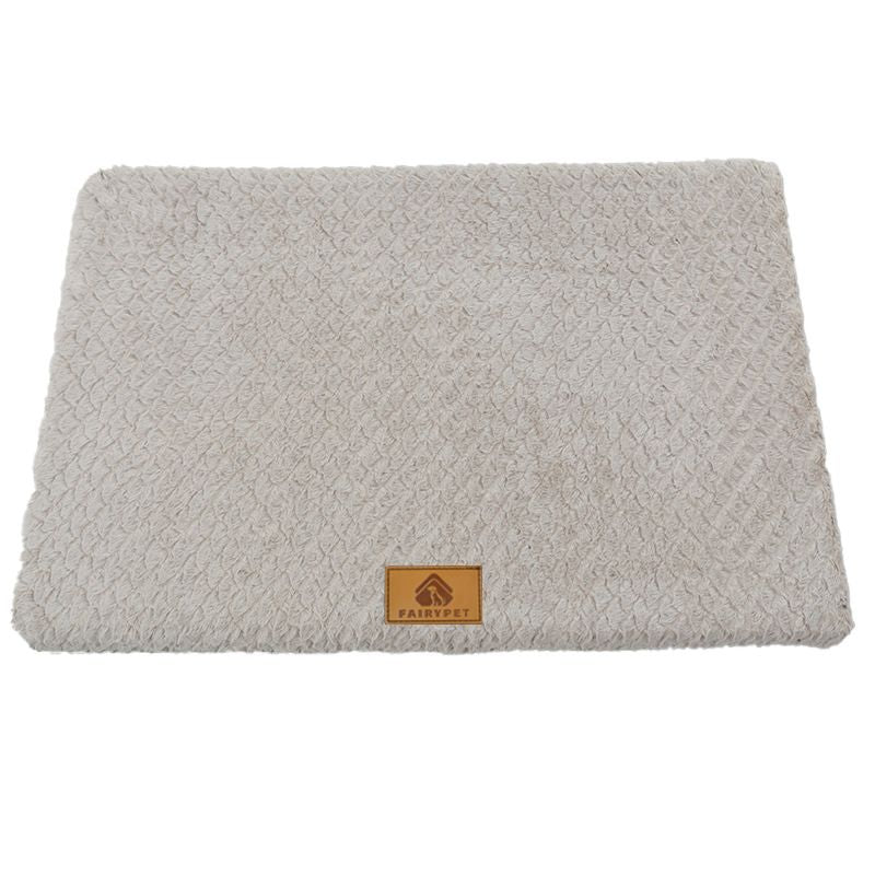 Silver-gray XL size Pet Dog Bed Mat - Plush Short Fur Cover with Wave Foam Padding - Washable Removable Cover, Non-Slip Base, Warm Winter Cushion for Dogs and Cats, Multiple Sizes
