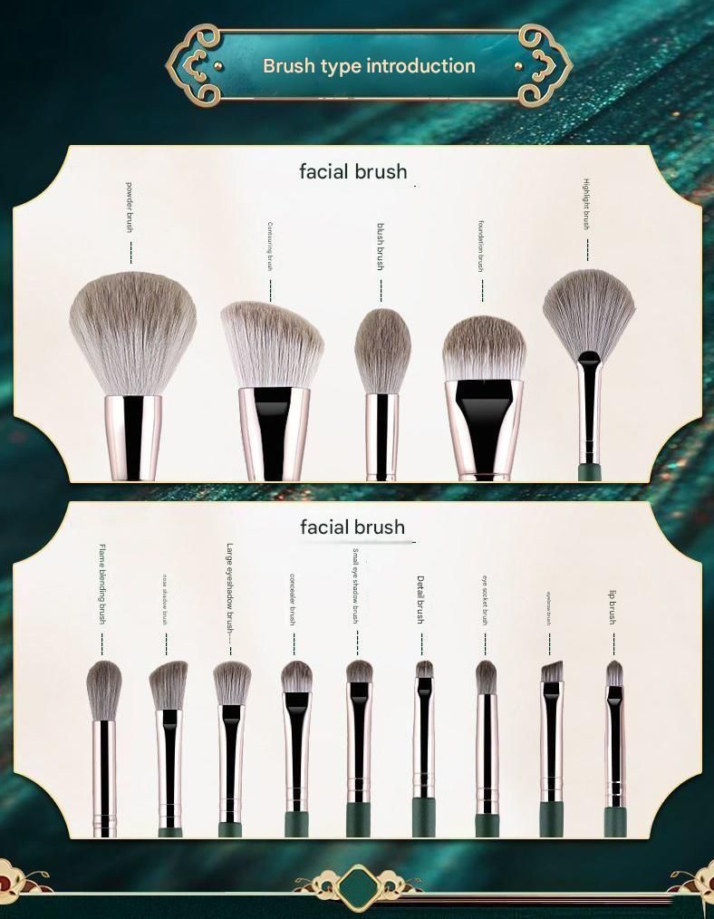 14-Piece Green Simple Packaging Synthetic Fibre Makeup Brush Set - Soft Bristles, Long Handles, Complete Face and Eye Kit, Beginner Friendly Beauty Tools for Foundation, Blush, and Eyeshadow Application