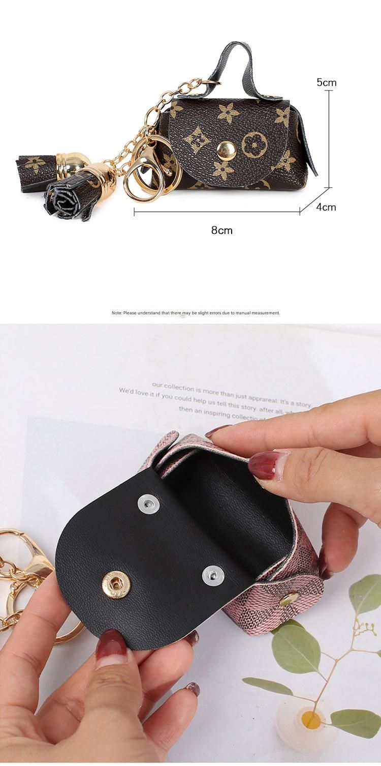 Red Cute Mini PU Leather Coin Pouch with Tassel Keychain - Printed Pattern Earphone Holder, Small Key Bag for Women, Lightweight Everyday Accessory