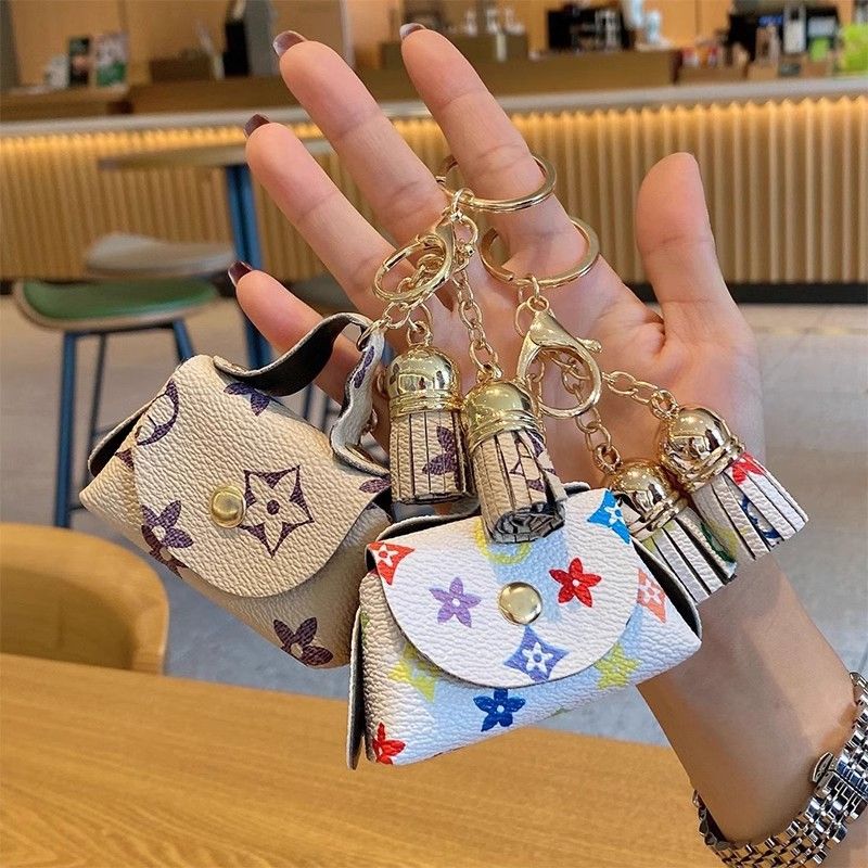 Red Cute Mini PU Leather Coin Pouch with Tassel Keychain - Printed Pattern Earphone Holder, Small Key Bag for Women, Lightweight Everyday Accessory