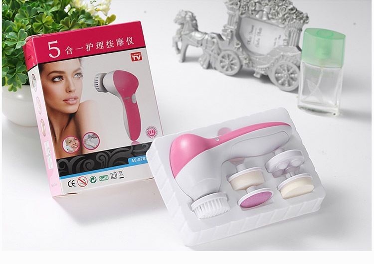 Blue 5-in-1 Electric Facial Cleansing Brush - Rotating Face Scrubber with 5 Interchangeable Heads for Deep Pore Cleaning, Exfoliating & Massaging - Battery Operated (2 x AA, Not Included)